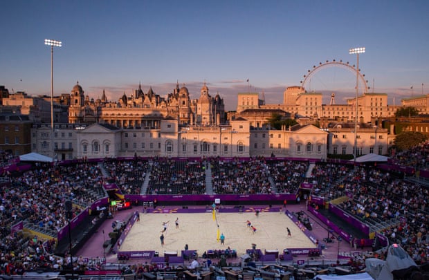 Beach volleyball during the first evening session at Horse Guards Parade in 2012