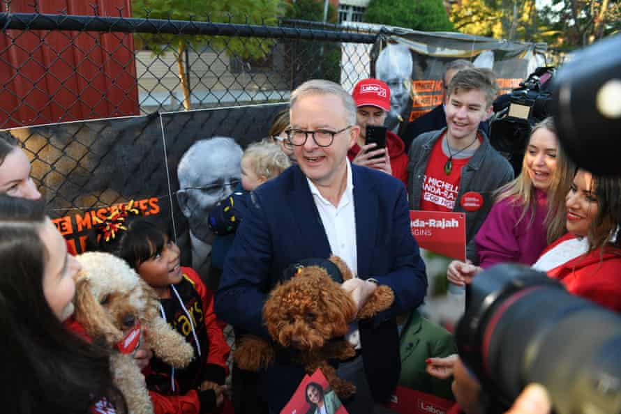 Anthony Albanese at a polling booth at Carnegie Primary school.