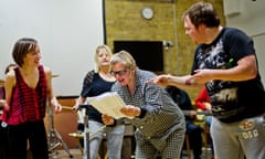 Jenny Sealy MBE directing "Reasons to be Cheerful" rehersals at the GRAEAE Theatre company in Hackney. Sealy is profoundly deaf, and most of the cast have a disability of some sort.
