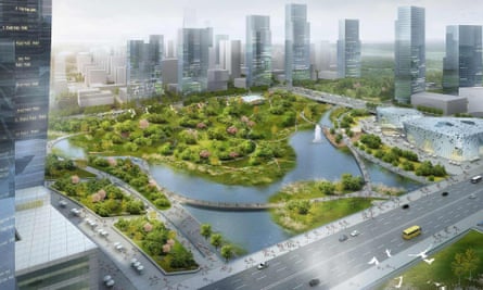 Wuhan, China is a ‘sponge city’ with features such as Xinyuexie Park, pictured, which is designed to flood during monsoon.