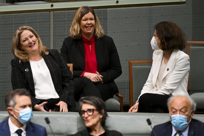 Liberal MP Bridget Archer (centre) votes with the government.