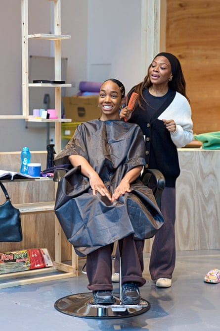 Karene Peter and Dolapo Oni in rehearsals for Jaja’s African Hair Braiding.