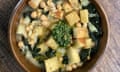 Rachel Roddy’s chickpea, kale and potato soup with cumin pesto.