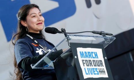 California high school student Edna Chavez speaks at the march.