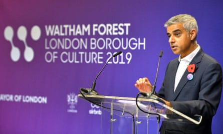 Sadiq Khan addresses guests at a media launch to announce the programme for Waltham Forest as London borough of culture