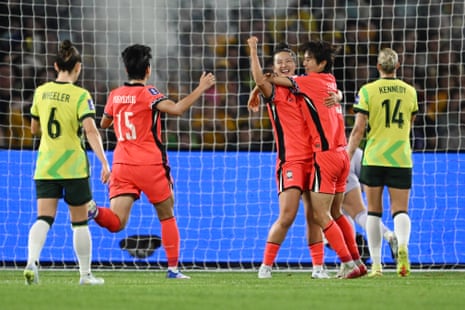 South Korea celebrate Mun Eunju’s goal