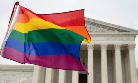 A pride flag flies in front of the US supreme court, in Washington.