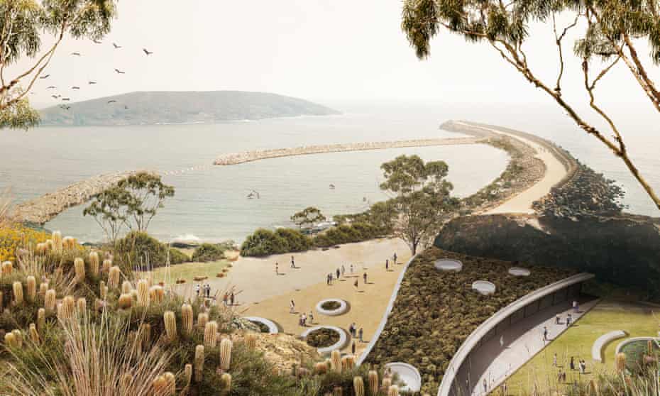 Artist’s rendering of a proposed semi-open sea sanctuary for dolphins raised in captivity in Coffs Harbour.