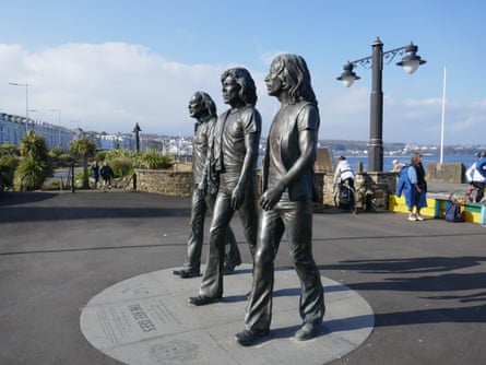 A sculpture of the Bee Gees, who were born on the Isle of Man, in Doglas.