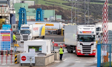 A lorry leaves Larne port, Northern Ireland
