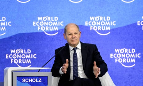 German Chancellor Olaf Scholz after addressing the World Economic Forum (WEF) annual meeting in Davos today.