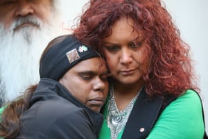 Northern Territory senator Malarndirri McCarthy comforts Shirleen Campbell.