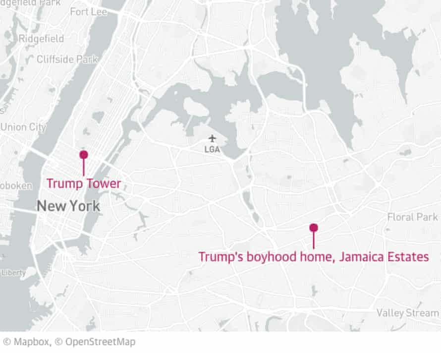 Location of Trump Tower and Trump's boyhood home