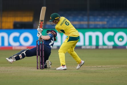 England’s Tammy Beaumont gets low down to play a short during her 78 off 105 balls.
