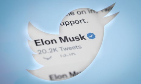 The Twitter Blue Checkmark  next to Elon Musk’s name is seen in this photo illustration 