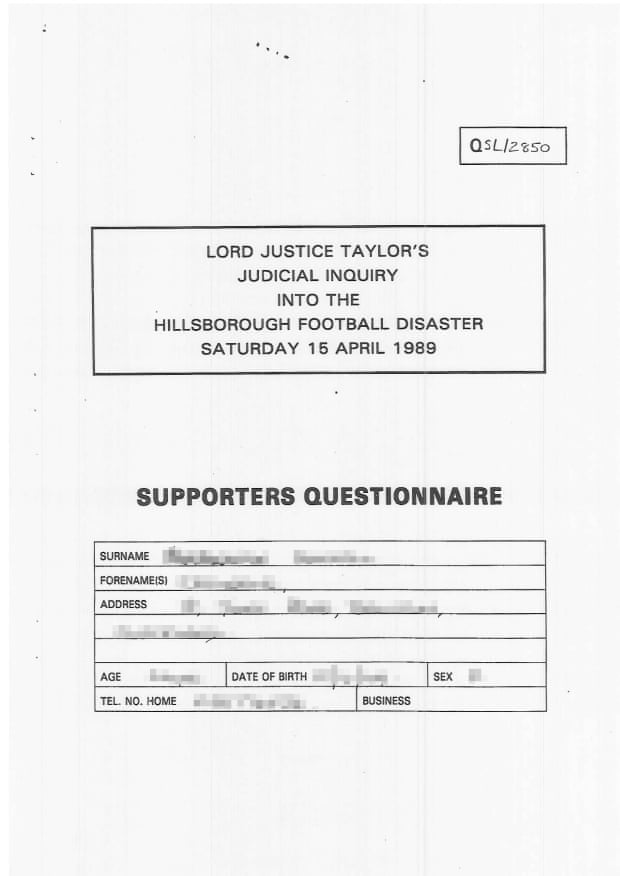 A questionnaire from the Taylor Inquiry, displaying the words ‘Judicial Inquiry’.