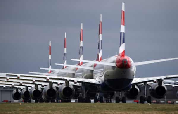 British Airways planes parked on the tarmac at Glasgow Airport in March 2020.