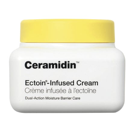 A white pot of Dr Jart+ Ceramidin Ectoin-Infused Cream with a yellow lid