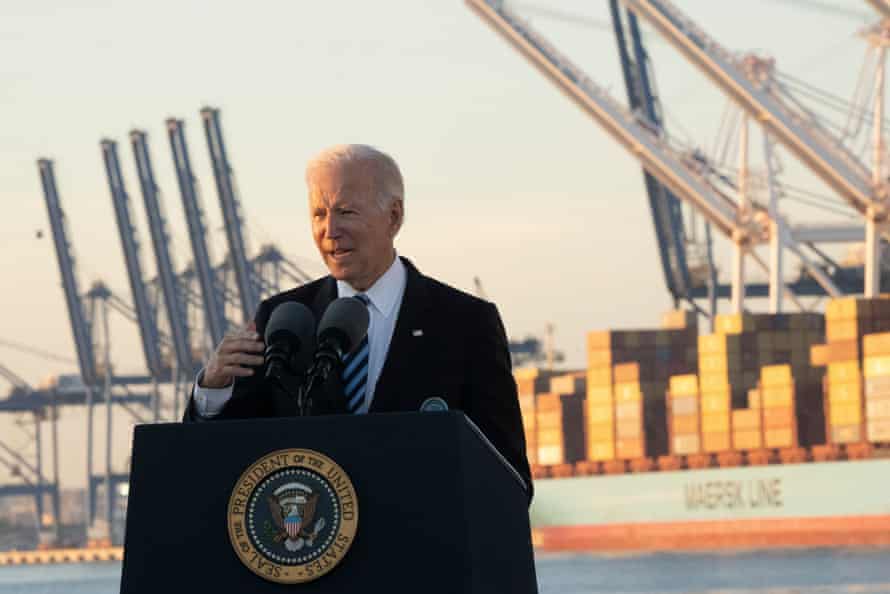 Biden speaks astatine the Port of Baltimore connected Wednesday.