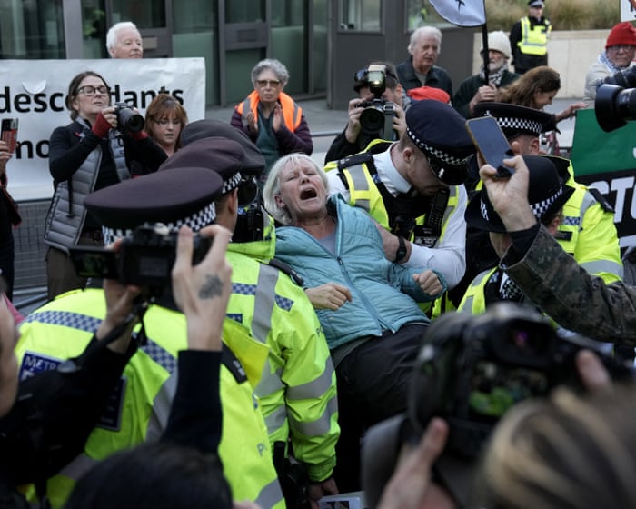 More than 100 protest against Palestine Action ban outside US embassy in London