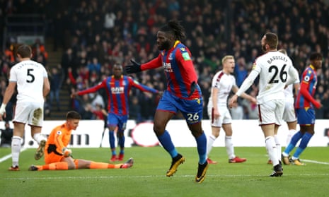 Bakary Sako runs towards the fans to celebrate after giving Crystal Palace the lead against Burnley at Selhurst Park.