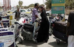 Sana’a, Yemen People arrive at the International Airport as hundreds of foreigners are evacuated from conflict-hit Yemen on the 12th day of the Saudi-led air war
