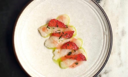 Turbot with pickled strawberry at Angelina, London.