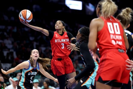 Atlanta guard Jordin Canada drives for a layup during the second quarter of Friday’s WNBA semi-final Game 3 against New York at Barclays Center in Brooklyn.