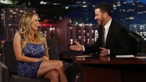 Stormy Daniels on Jimmy Kimmel: porn actor casts doubt on denial of Trump affair – video