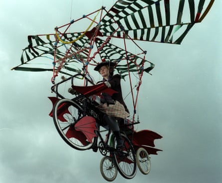 Ure as Super Gran riding her Flycycle, 1985.