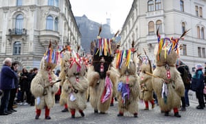 Traditional Slovenian masks on Ljubljana carnival, Slovenia.