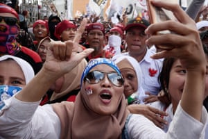 Supporters of Indonesian presidential candidate Prabowo Subianto hit the streets near Pakansari Stadium in Bogor at the weekend