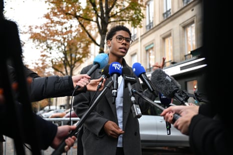 Nathanael Combary talking to media after his meeting with Macron