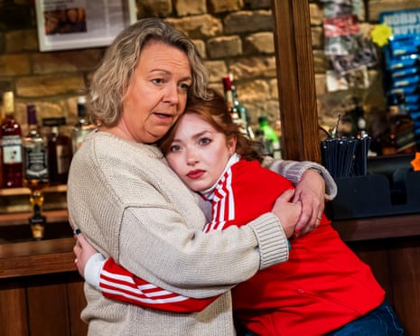 Sophie Stanton and Rowan Robinson embracing in Heart Wall at Bush Theatre.