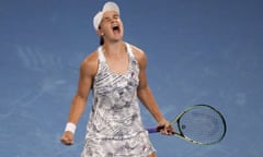 Ash Barty of Australia celebrates after defeating Danielle Collins of the U.S., in the women's singles final at the Australian Open tennis championships in Saturday, Jan. 29, 2022, in Melbourne, Australia. (AP Photo/Mark Baker)