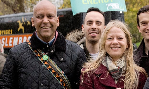 Green Party leadership candidate and spokesperson for policing and domestic safety Shahrar Ali with Sian Berry.