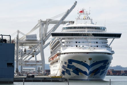 The Grand Princess cruise ship sits docked at the Port of Oakland.
