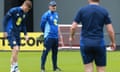Steve Clarke watches his Scotland players in training