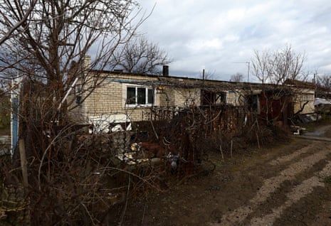 The house of Oleksii Markelov and Natalia Lukina, who gave birth to Kateryna during the Russian occupation. The family lives under conditions of a constant thud of artillery fire as Russian positions are just 1.5km across the Dnipro river.