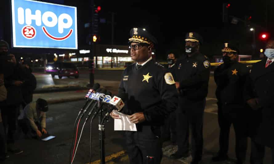 Chicago police superintendent David Brown speaks at the scene of one of the shootings.