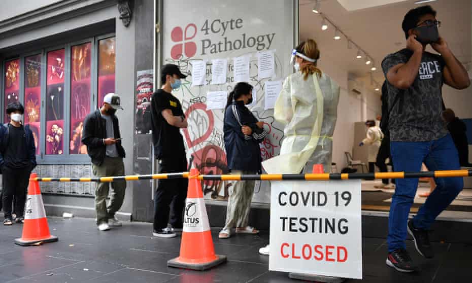People queue at a Covid testing site in Melbourne