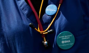 Badges of a junior doctor on strike in April