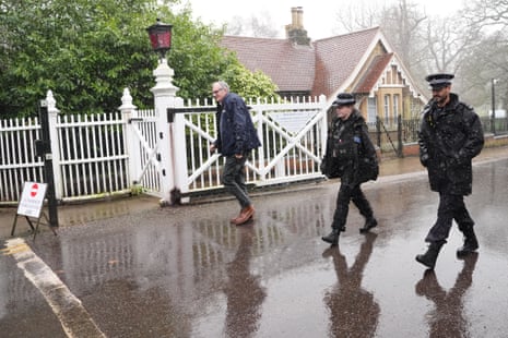 Police officers at Royal Lodge, the former home of Andrew Mountbatten-Windsor in Windsor, Berkshire.