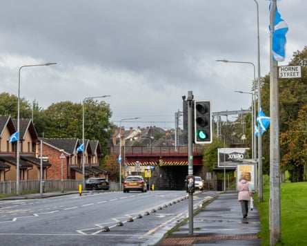 Saltire flags on a main road