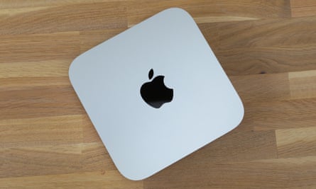 The top of the Mac mini showing the Apple logo.