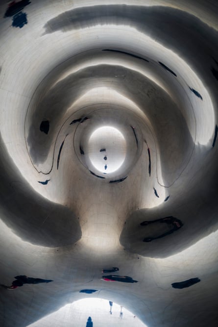 Reflections seen from under the sculpture “The Bean” in Millennium Park.