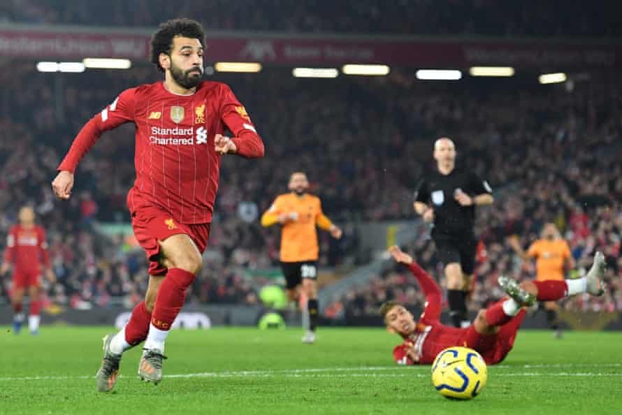 FBL-ENG-PR-LIVERPOOL-WOLVESLiverpool’s Egyptian midfielder Mohamed Salah runs onto a through-ball.