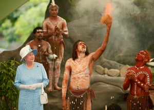 Watching a Tjapukai ceremonial fire-lighting during a cultural performance near Cairns, Queensland, March 2002.