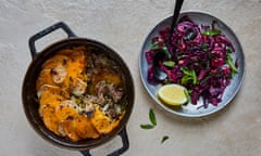 Jasmine Hemsley’s finely balanced pink pepper lamb hotpot with sautéed red cabbage and mint.