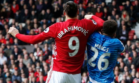 Bournemouth’s Tyrone Mings is elbowed by Manchester United’s Zlatan Ibrahimovic at Old Trafford last weekend.